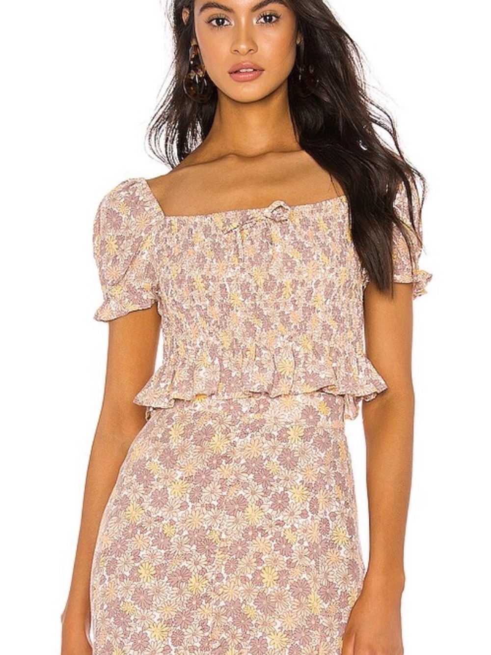 Faithfull the Brand Pink Floral Smocked Crop Top